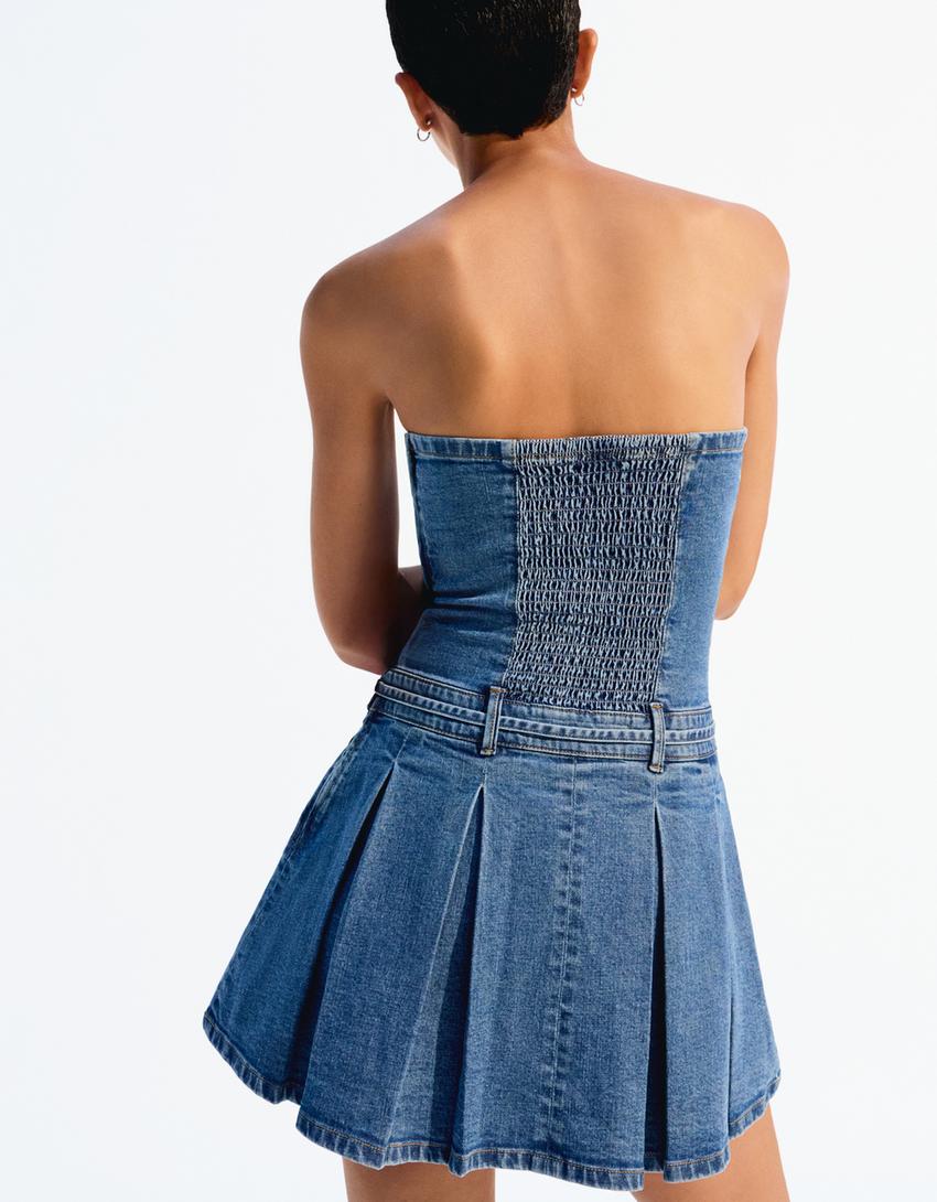 Denim mini dress-Light blue