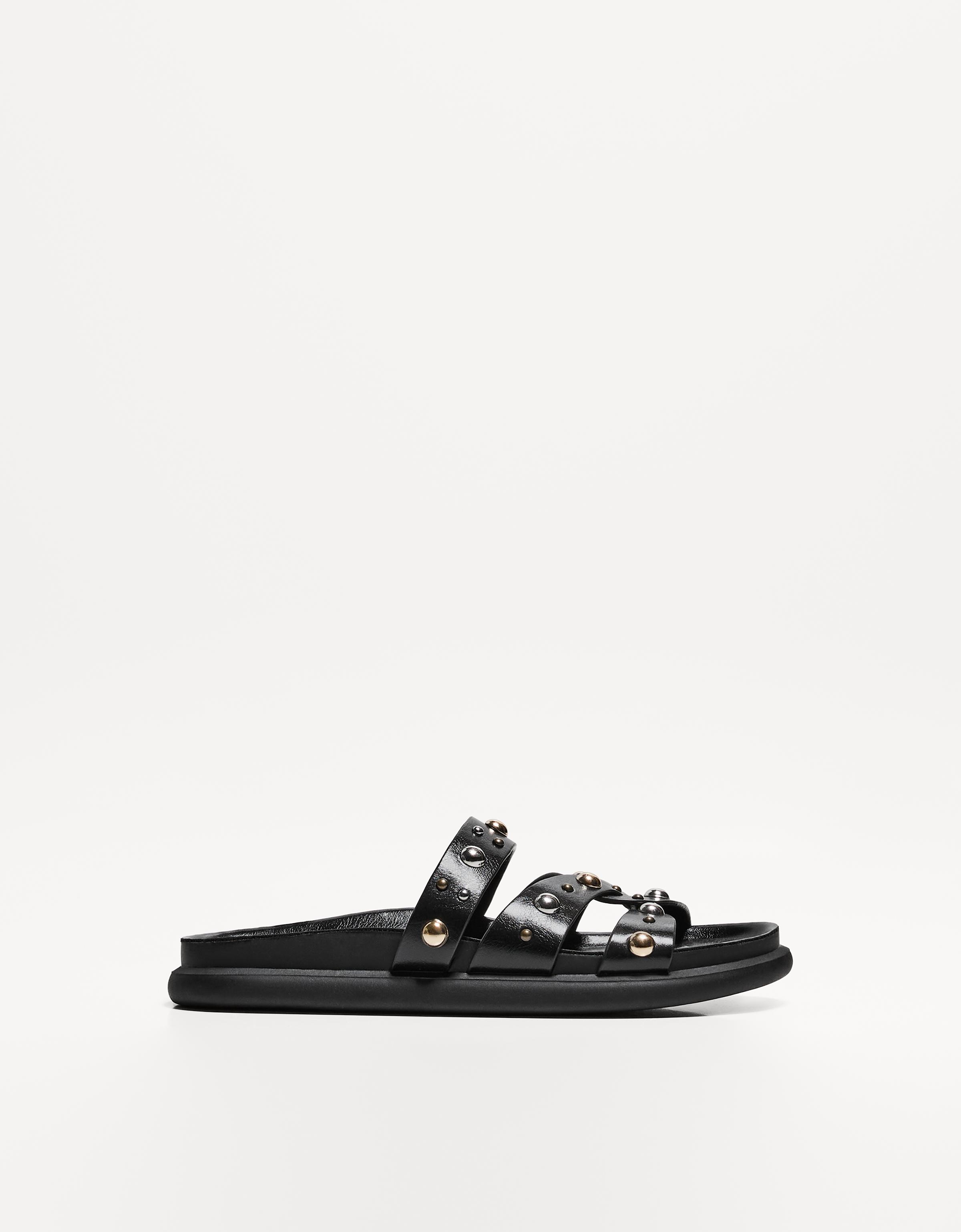 Bershka Flache Sandalen Mit Nieten Damen 37 Schwarz