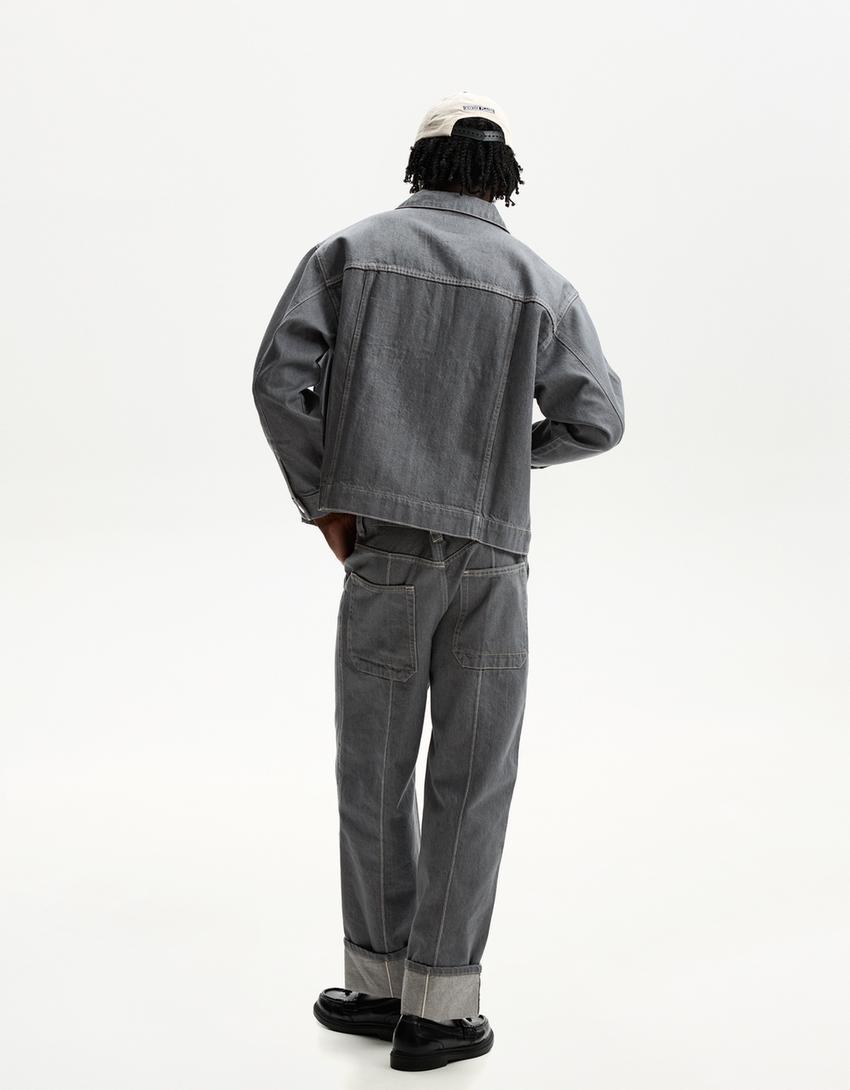 Camicia denim oversize-Grigio-1