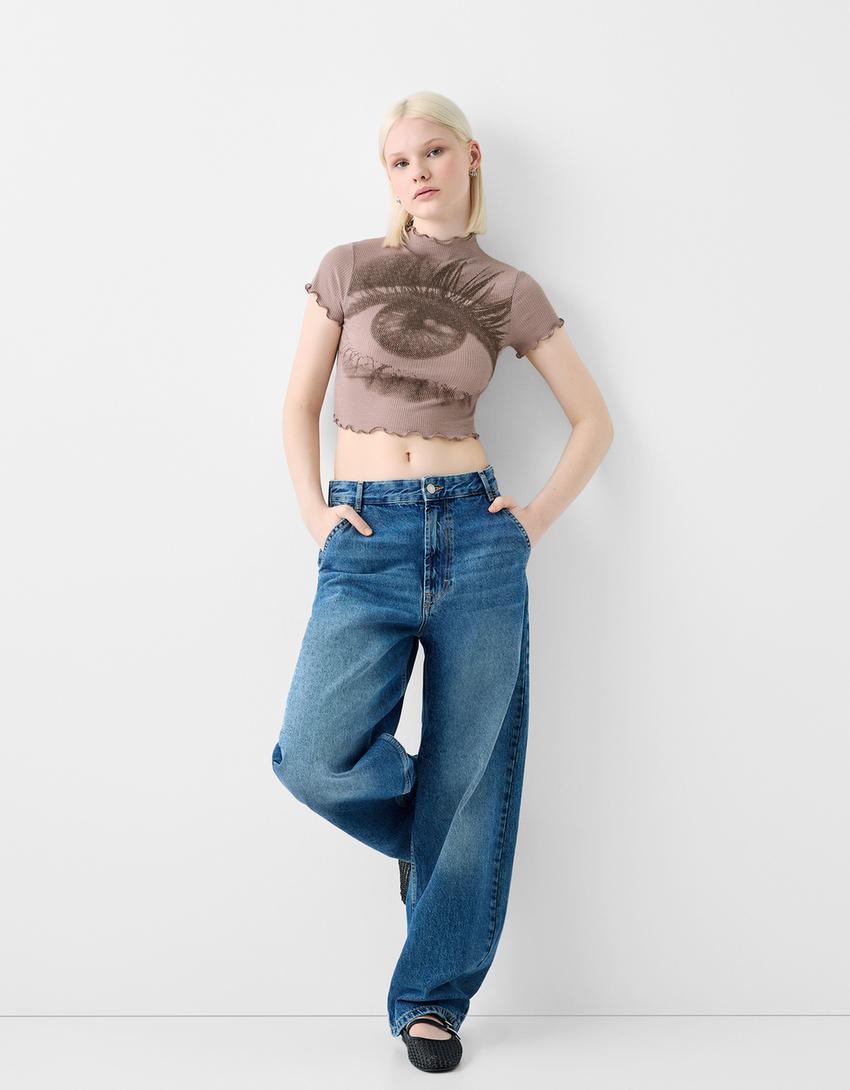 Short sleeve rustic T-shirt with print-Grey-3