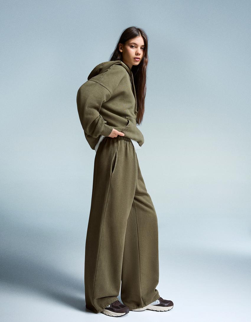 Jogginghose aus Plüsch mit Stoppern-Khaki
