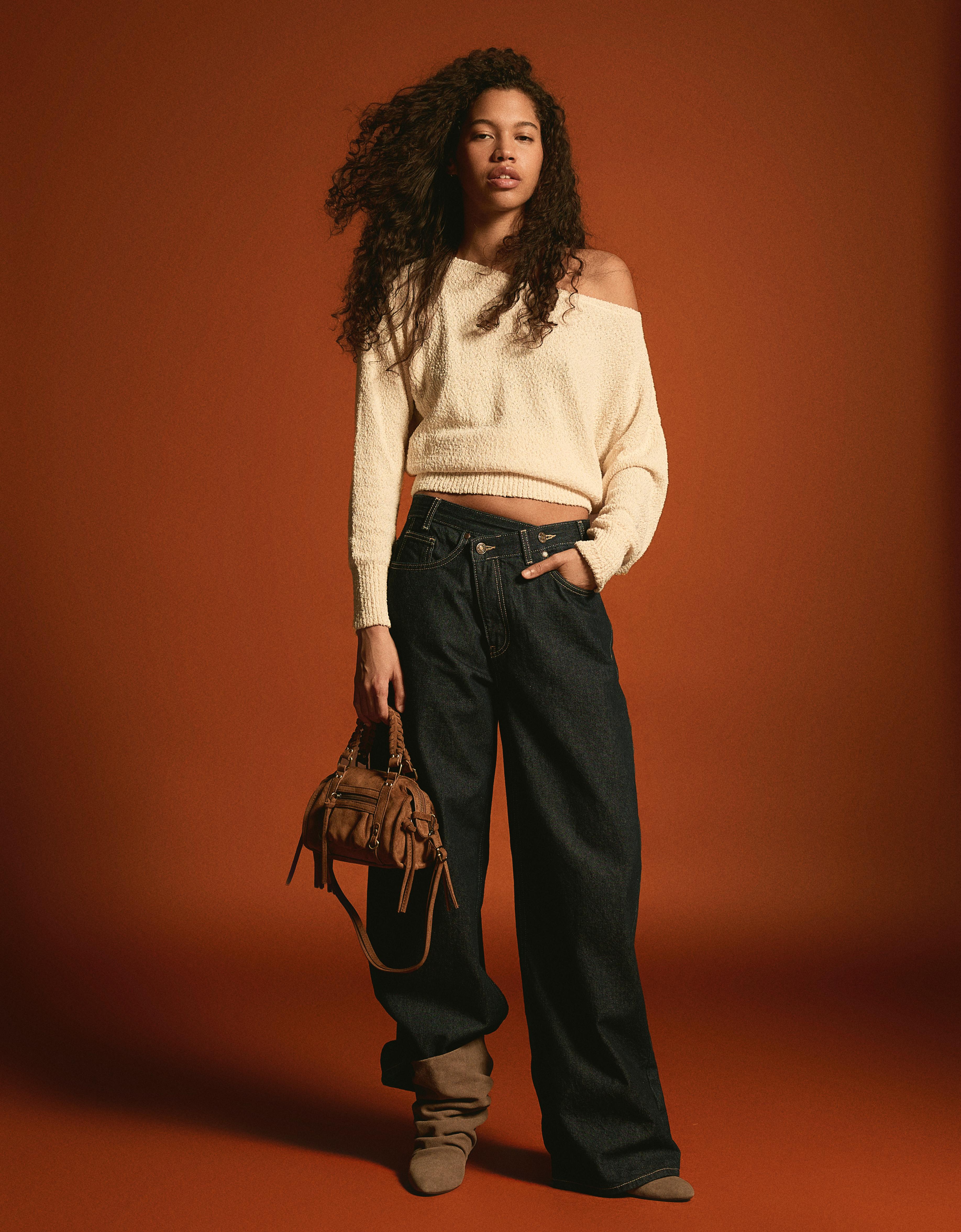 Bershka Mini-Bowlingtasche Damen M Camel