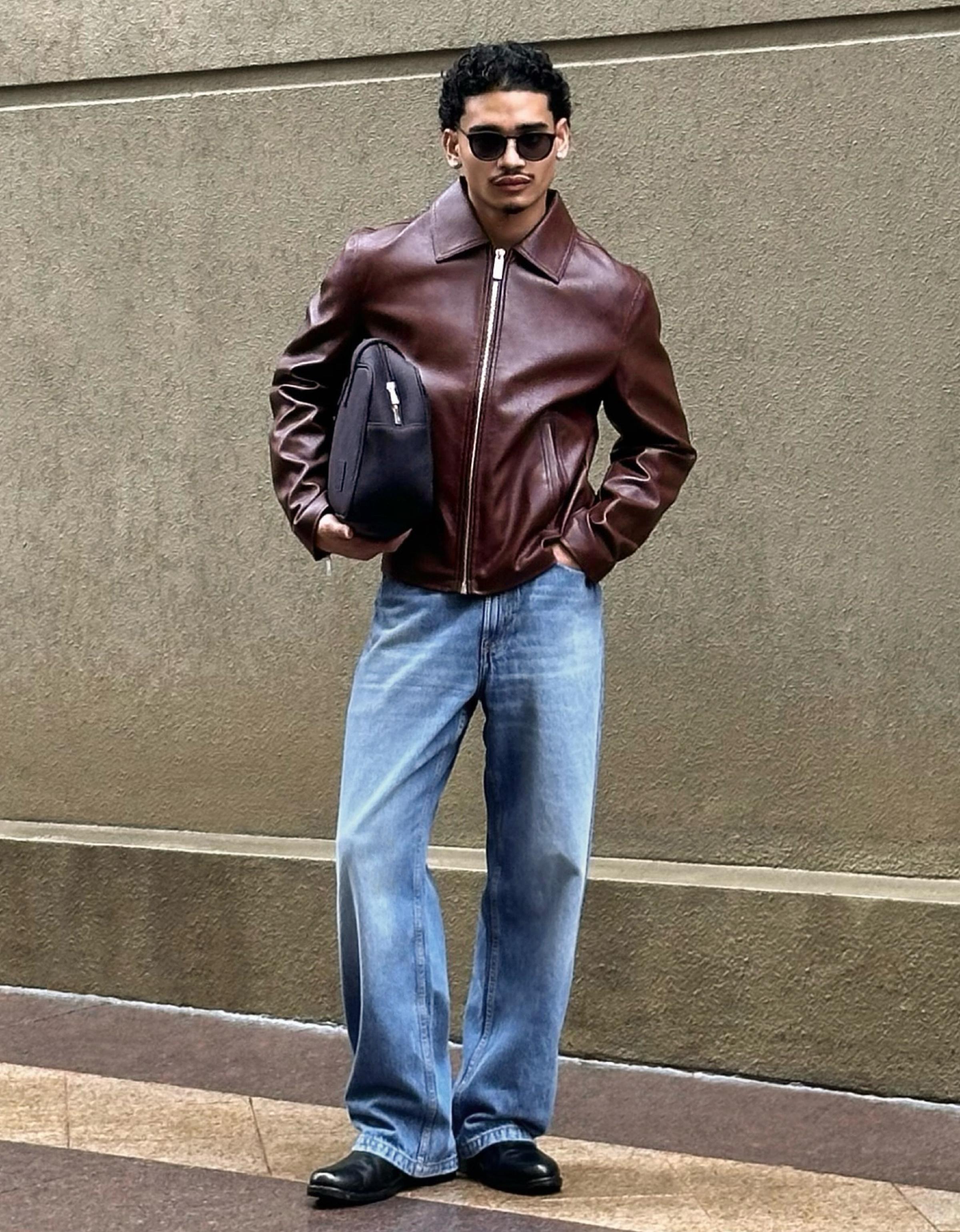 Boxy leather effect jacket — Burgundy