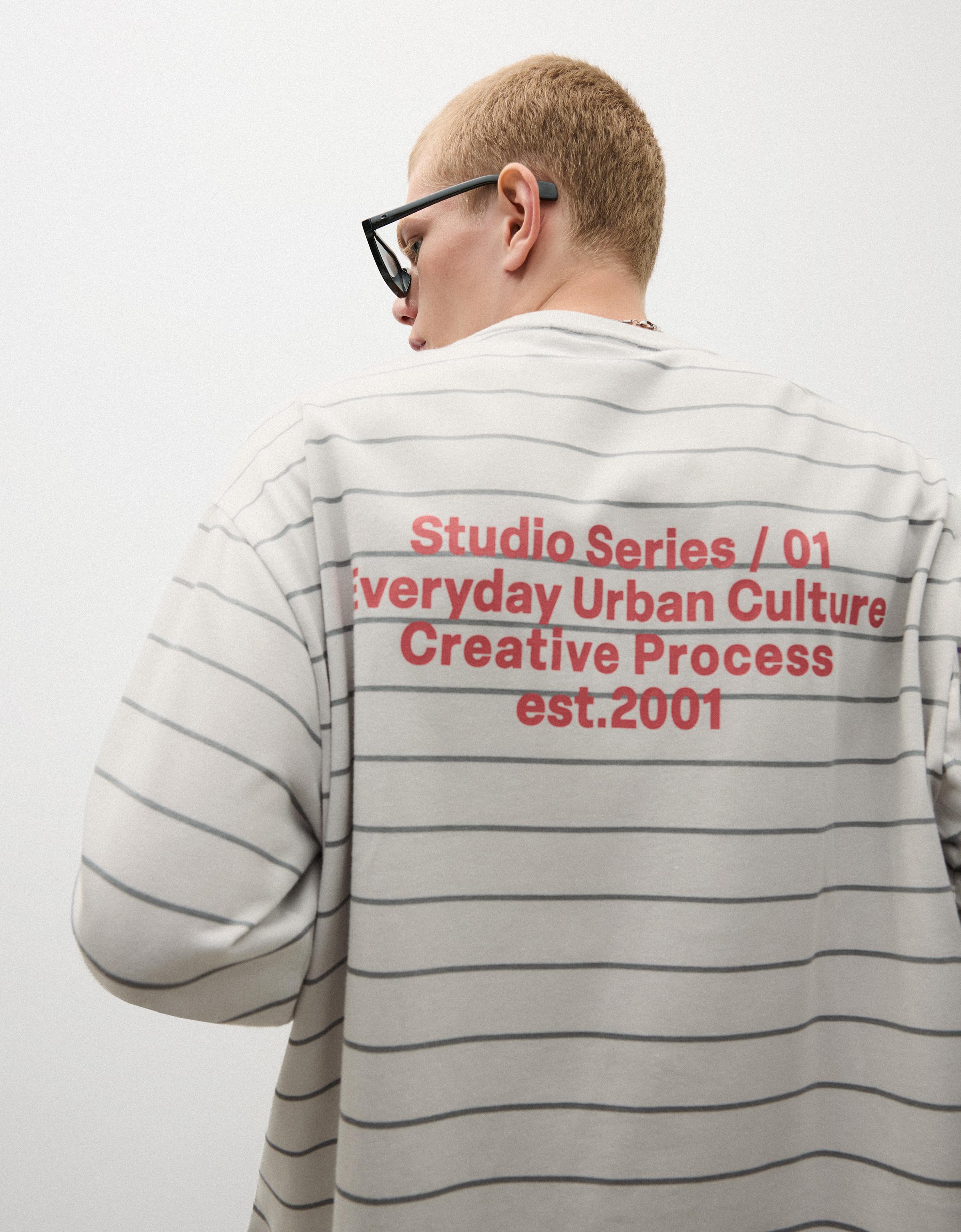 Long-sleeved stripe print T-shirt — Stone