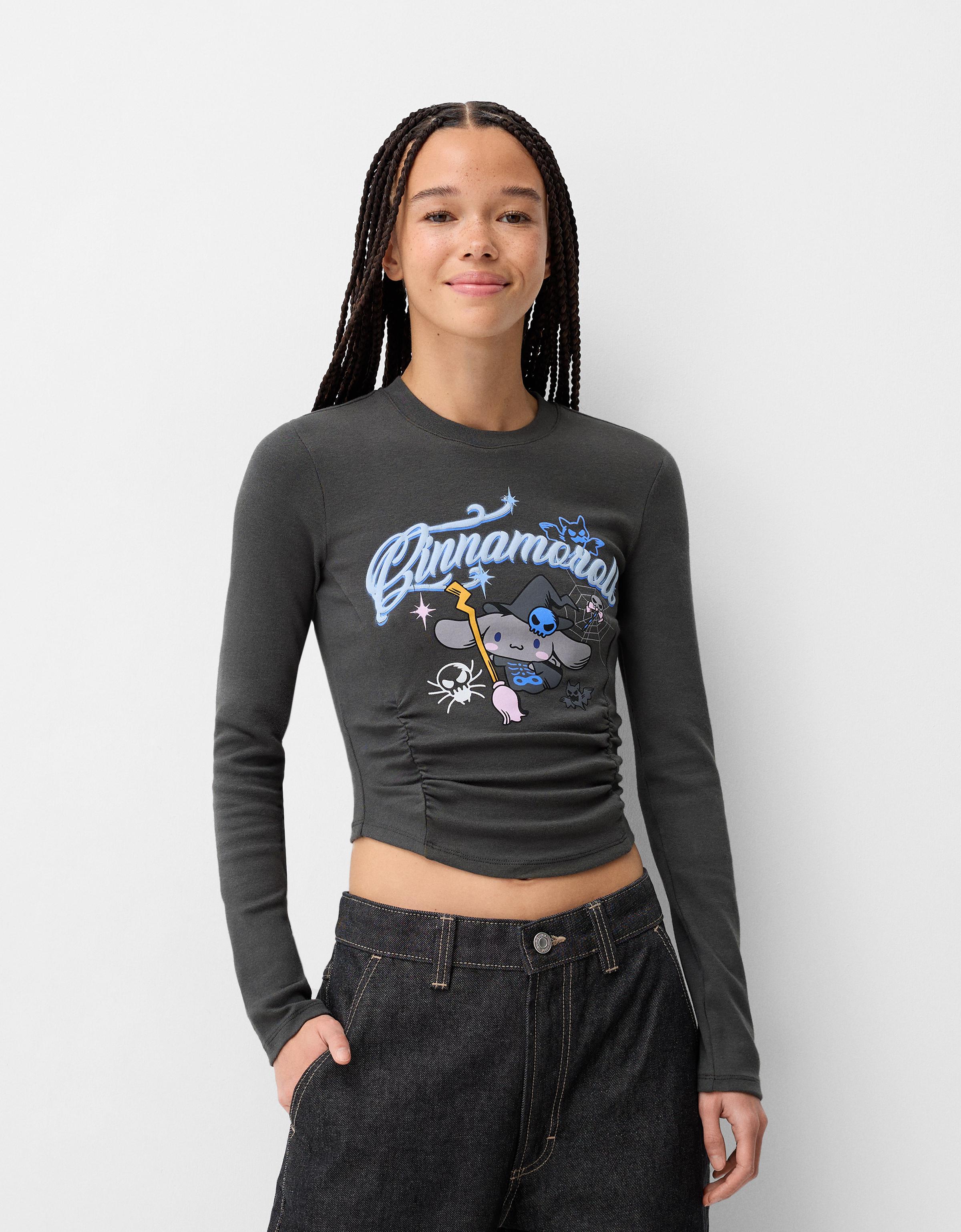 Bershka Langarmshirt Cinnamoroll Mit Langen Ärmeln Und Print Damen Xs Grau