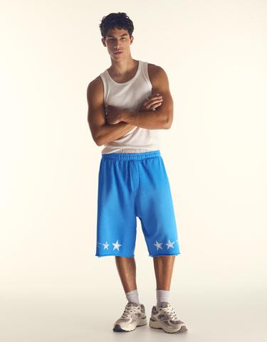 Double-waistband printed Bermuda shorts — Blue 1