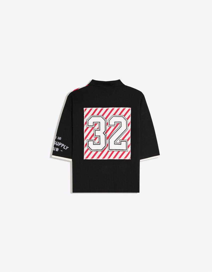 Polo manga corta print-Negro