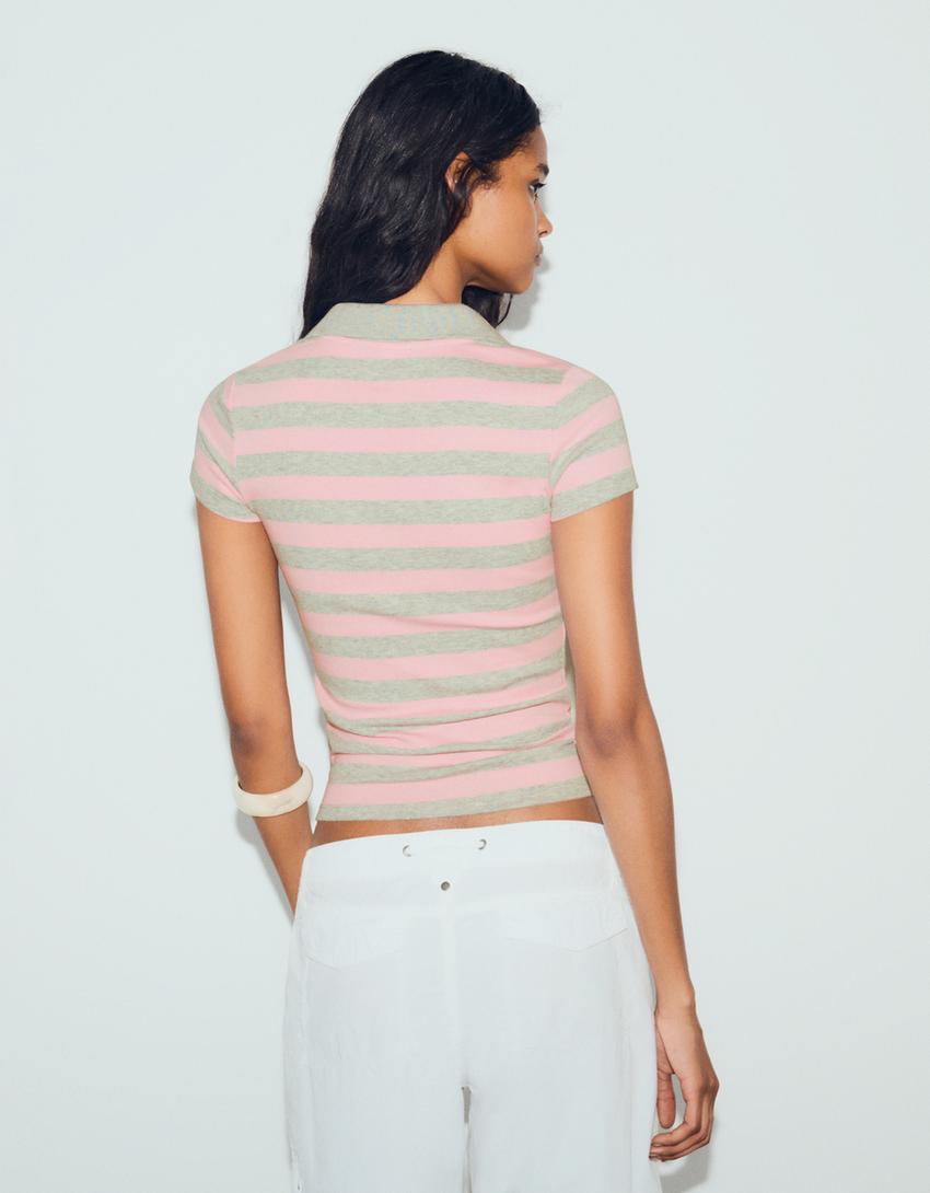 Polo a maniche corte a righe-Rosa