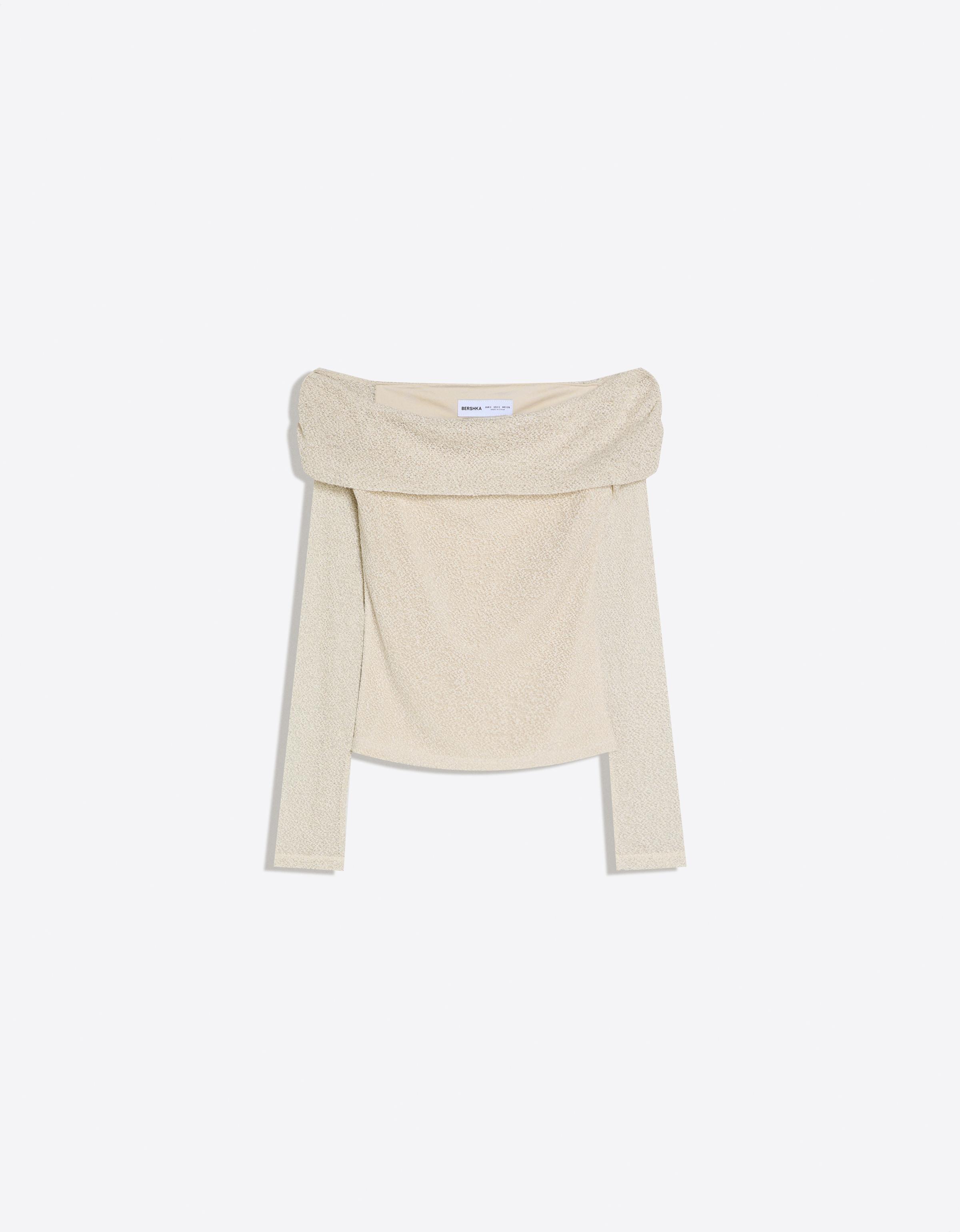 Rustic shimmery bardot long sleeve top