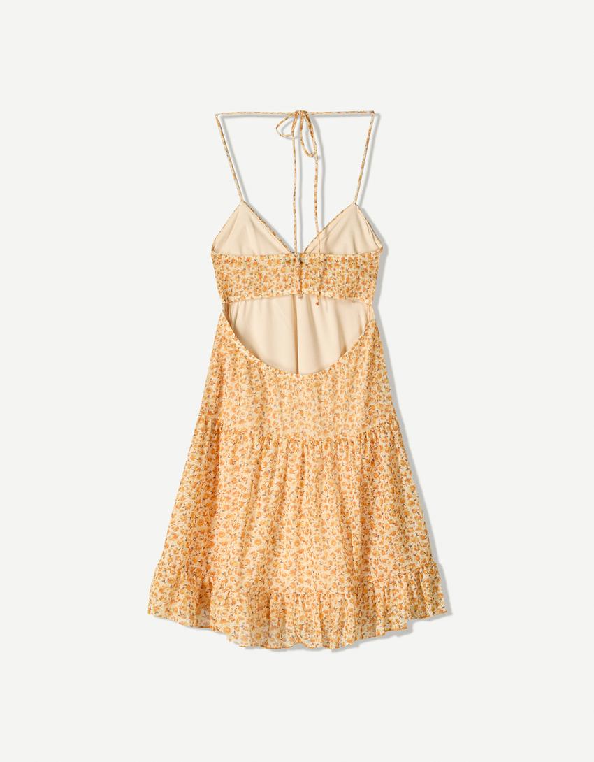Mini-robe bretelles volants-Jaune-5
