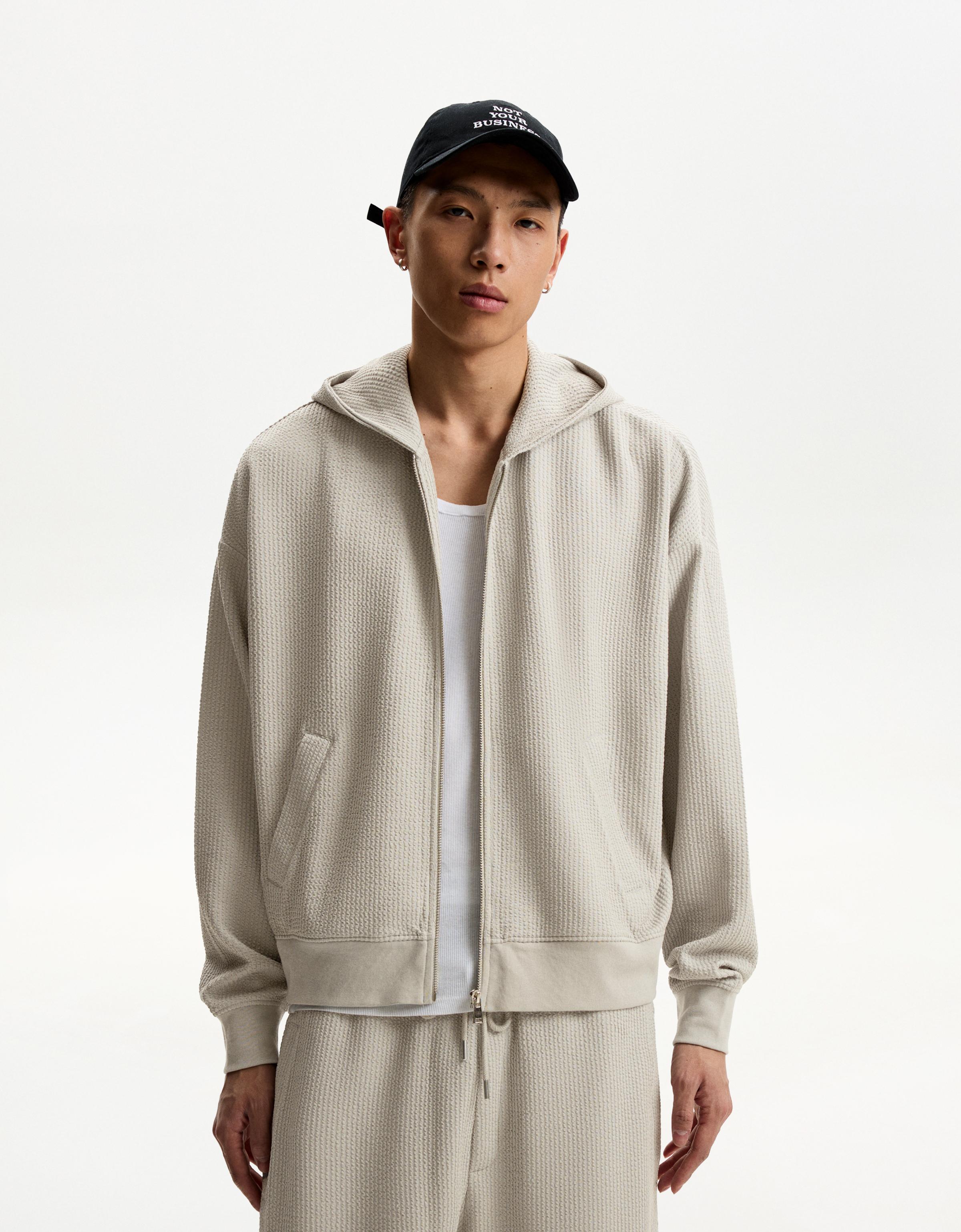 Bershka Cropped-Hoodie Im Boxy-Fit Mit Reißverschluss Und Kapuze Herren Xl Grau