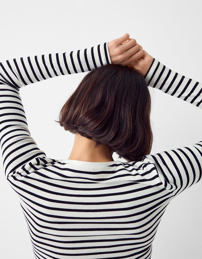 Long sleeve T-shirt with a round neck-White / Black-6