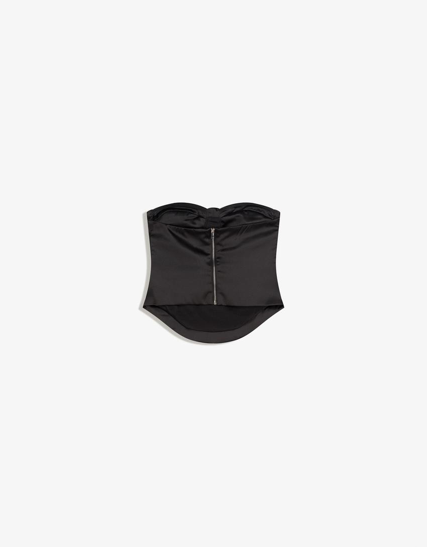 Floral satin top-Black