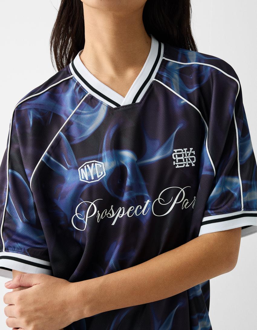 Kısa kollu oversize spor file t-shirt-Mavi-6