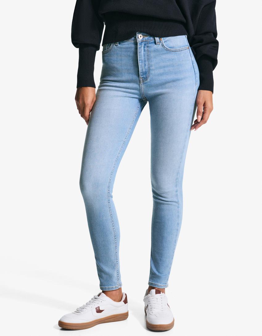 Super high-waist soft skinny jeans-Light blue