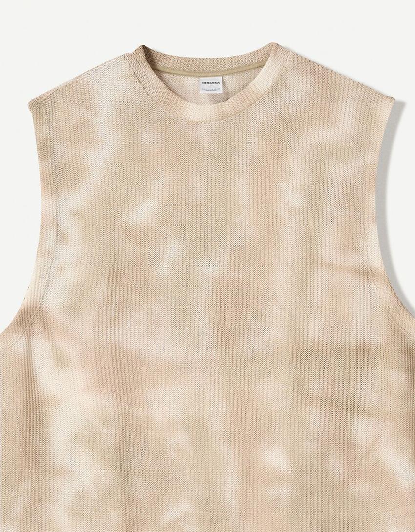טי שירט Rustic ללא שרוולים עם הדפס tie dye-בז'-2