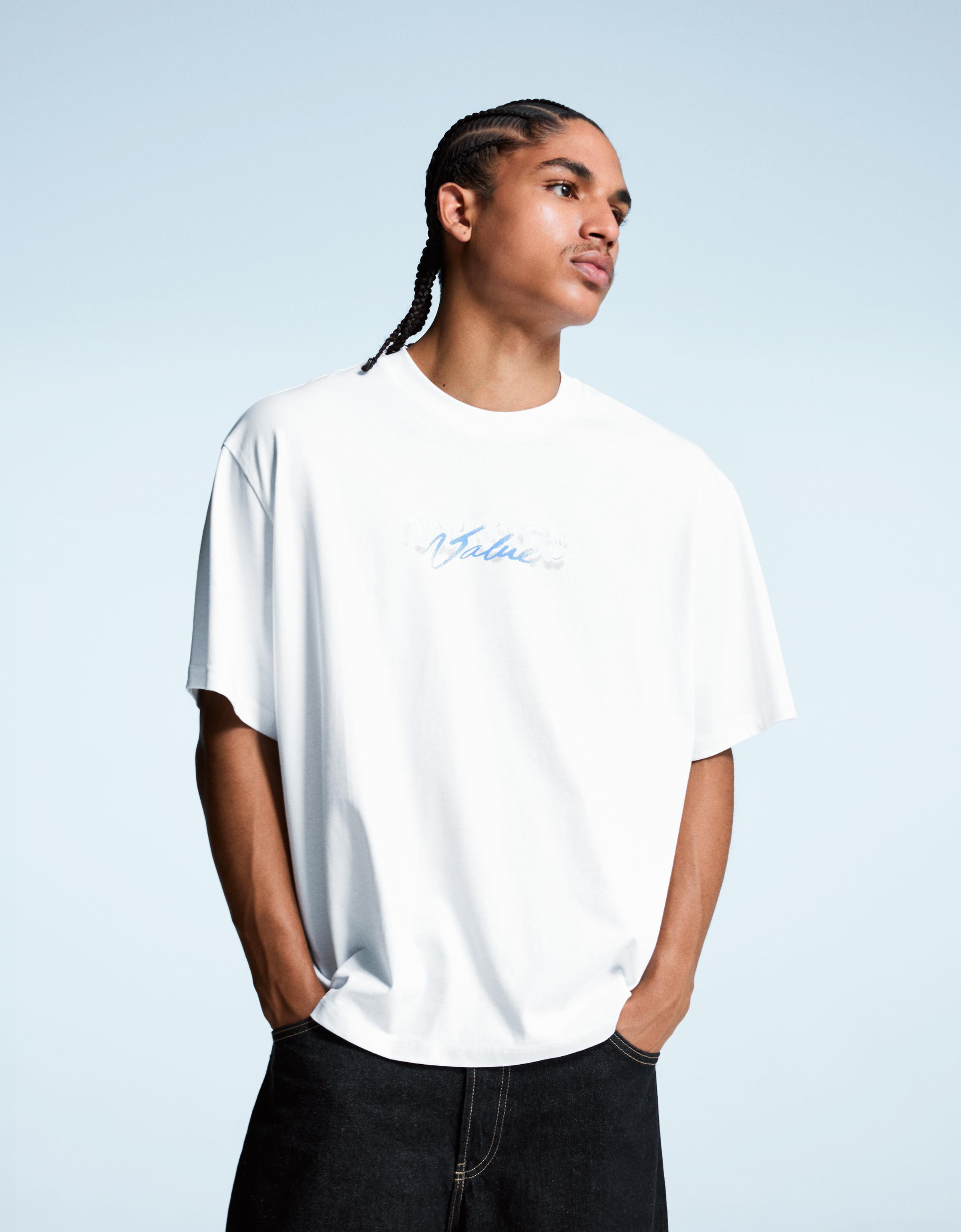 Bershka T-Shirt Mit Kurzen Ärmeln Und Print Herren Xs Weiss
