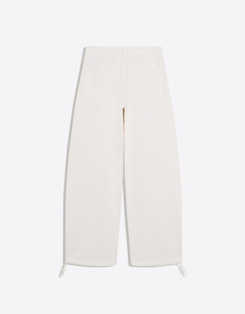 Düşük bel wide leg balloon fit jean-Krem