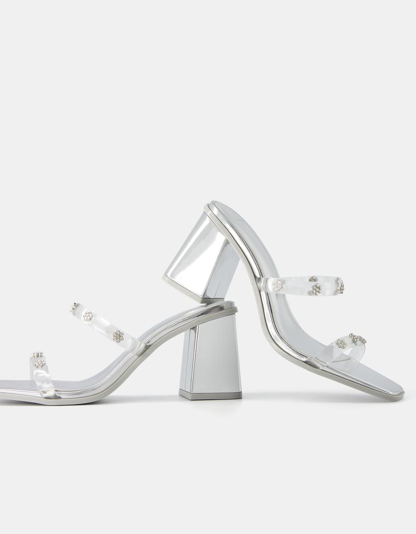 Sandales talon vinyle bijoux-Transparent