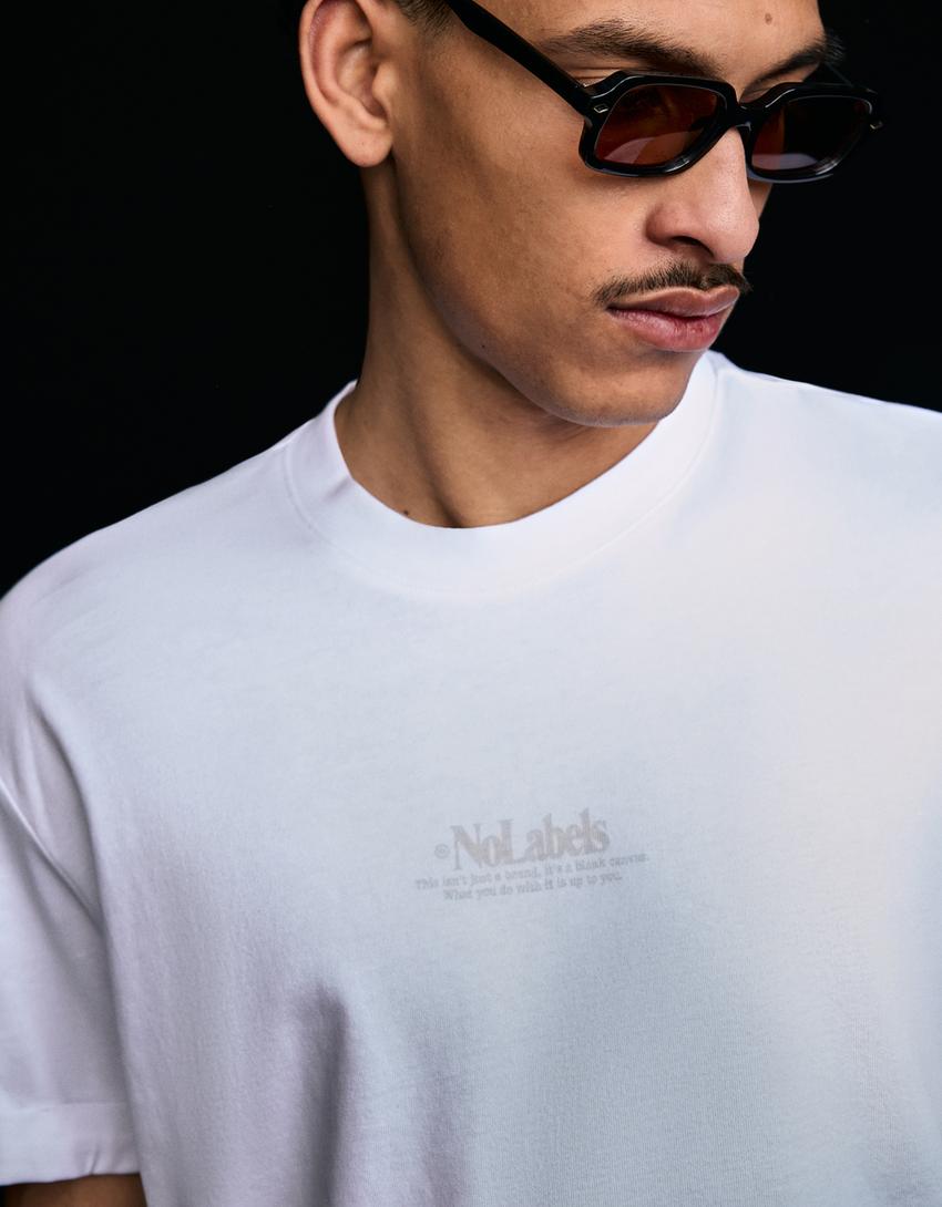 Camiseta manga corta roll up print-Blanco