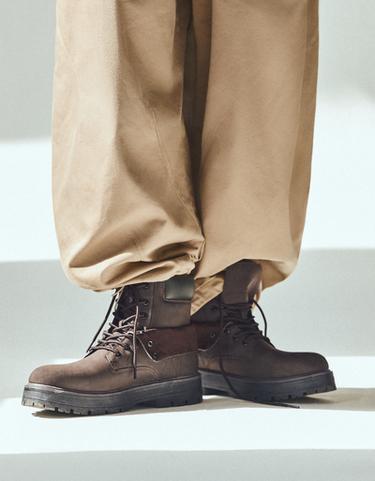 LACE-UP WORKER ANKLE BOOTS — Brown 3