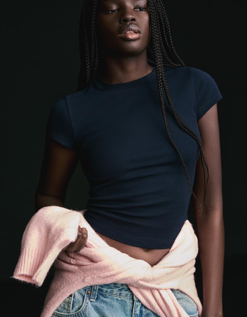 Tricou mânecă scurtă guler rotund-Bleumarin