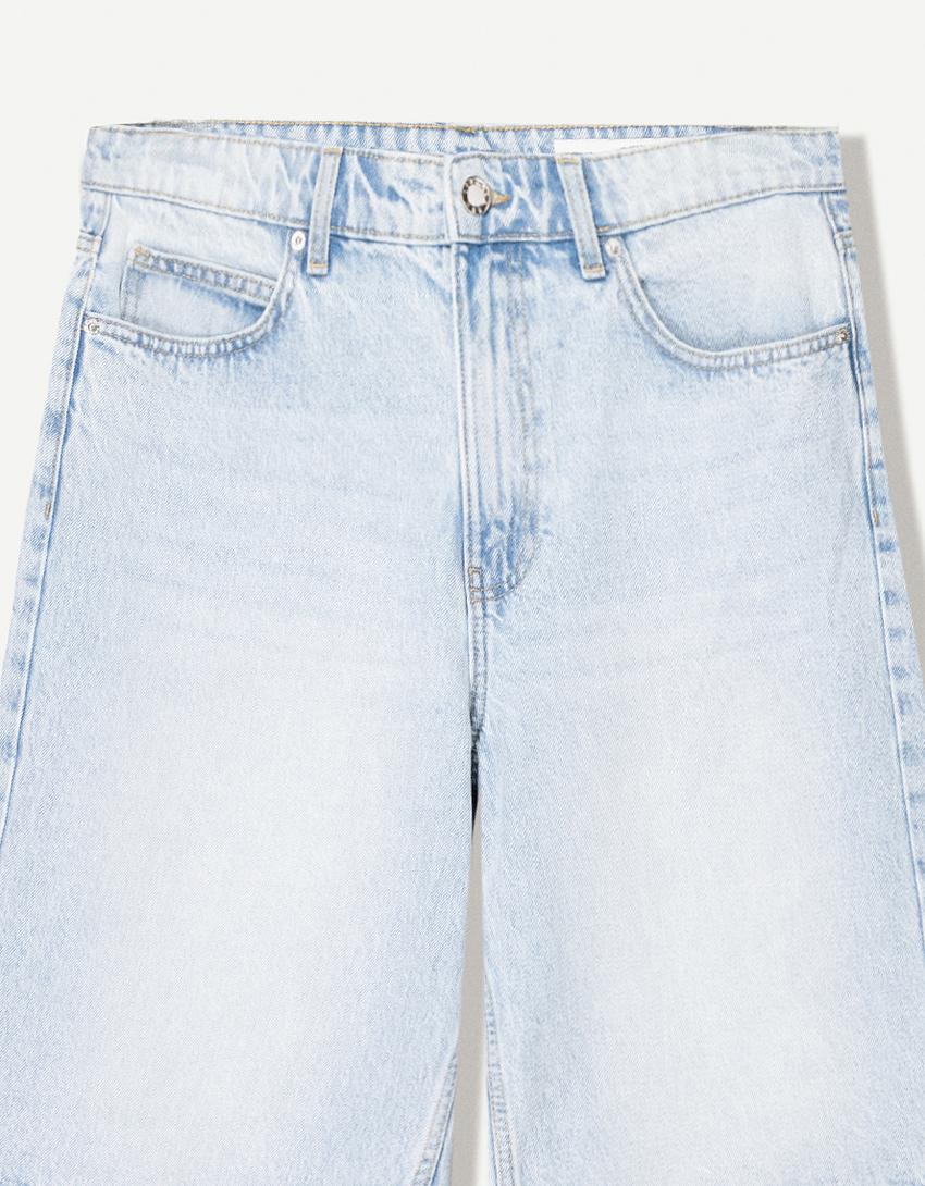 Baggy denim Bermuda shorts-Light blue