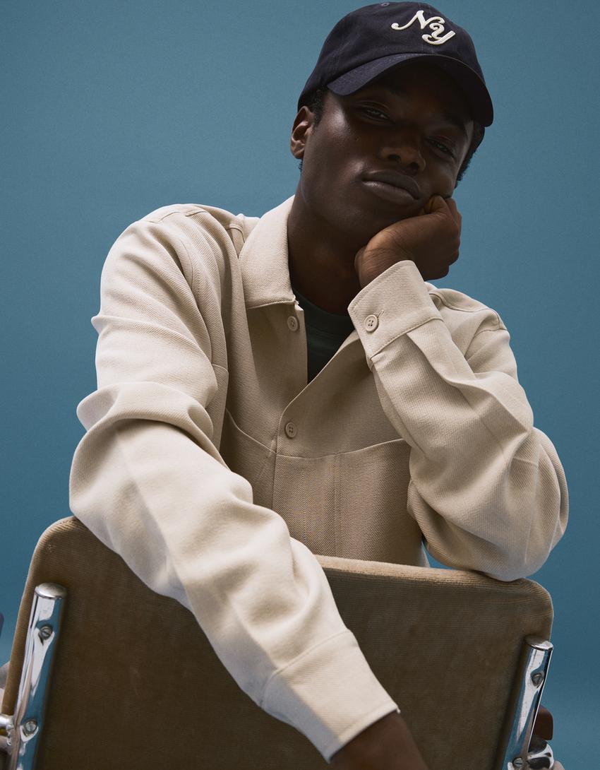 قميص محبوك بأكمام طويلة-حجري