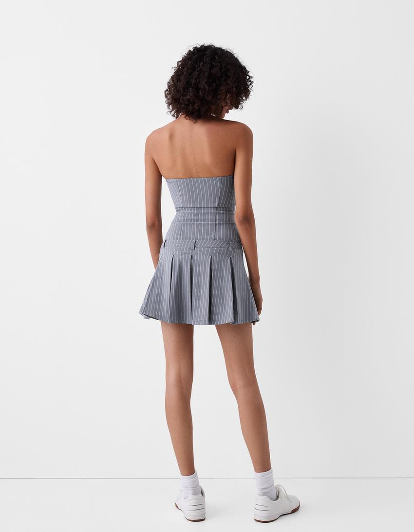 Short dress with box pleats-Blue-2
