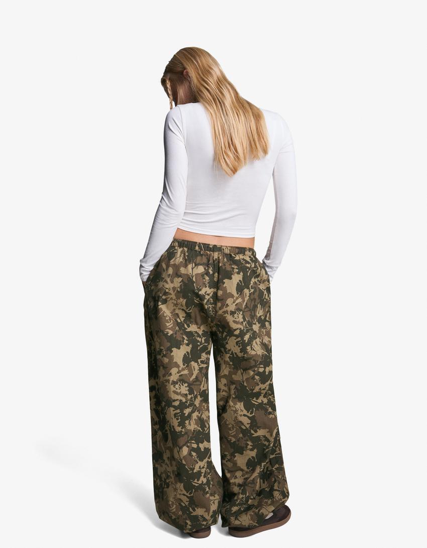 Printed parachute cargo trousers-Sand-1