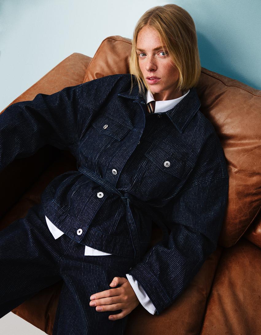 Veste en jean texturée-Marine