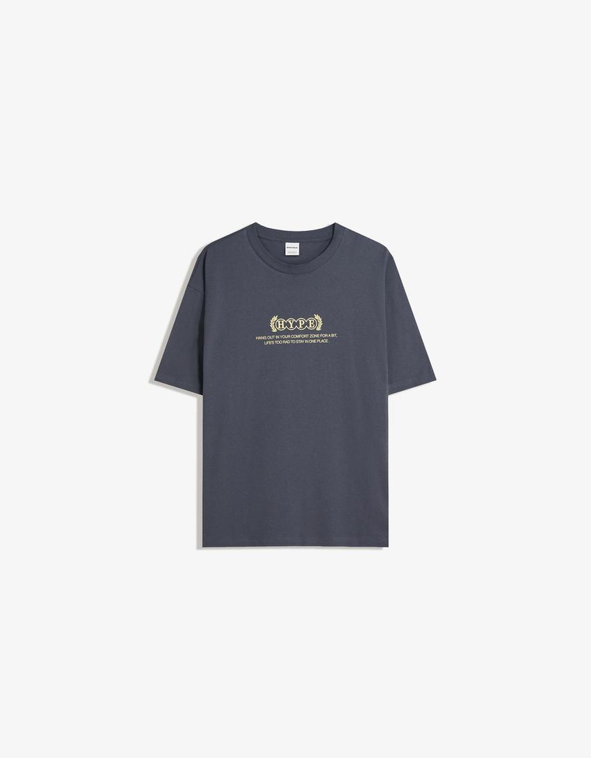 Short sleeve T-shirt with print-Blue-4