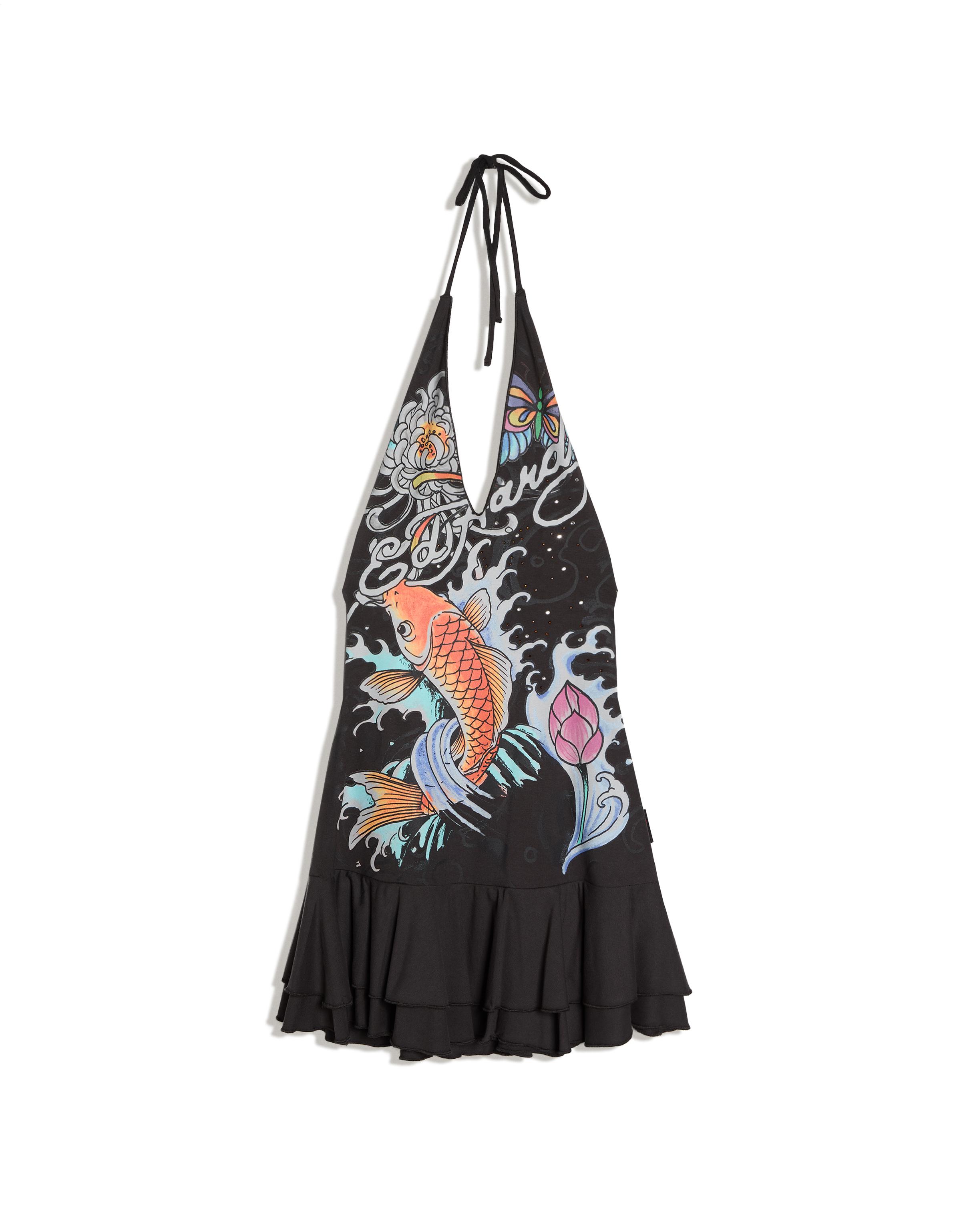 ED HARDY X BERSHKA halter mini dress — Dark grey