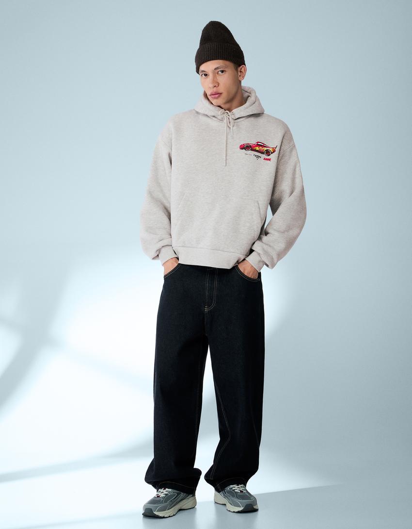 Sweatshirt Cars capuz estampado-Cinza