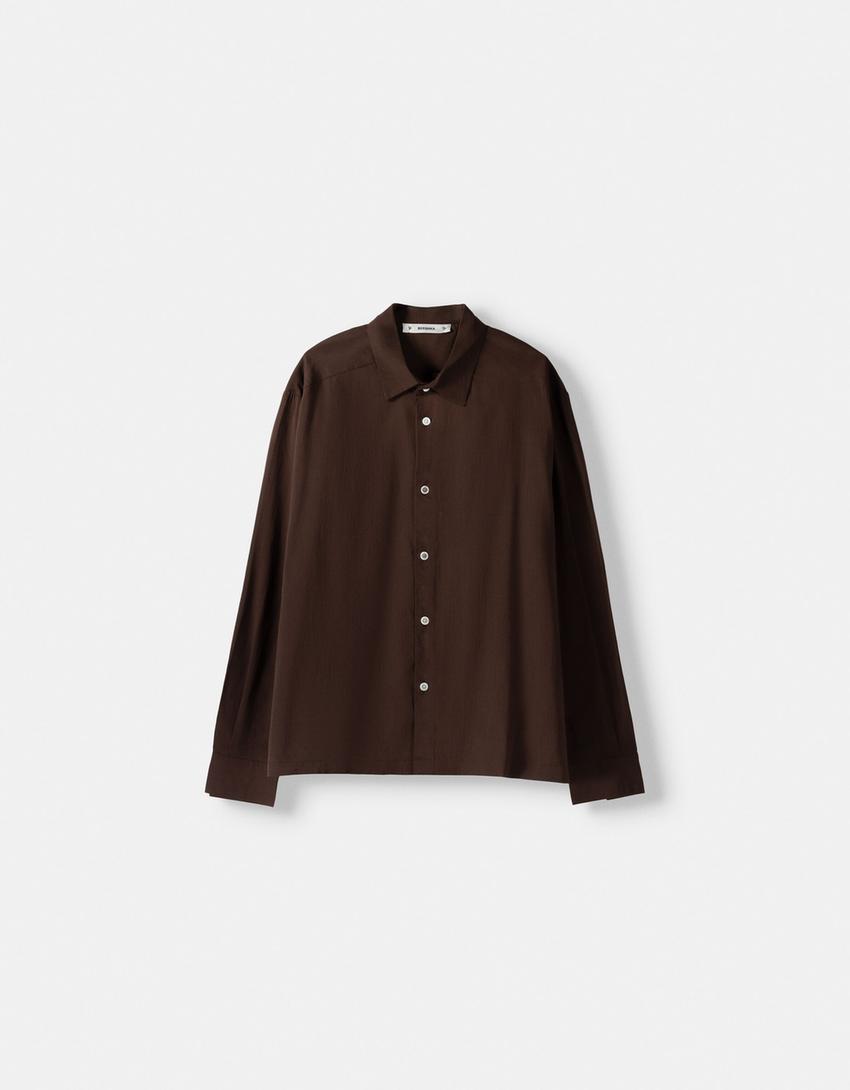 Chemise à manches longues-Marron-4