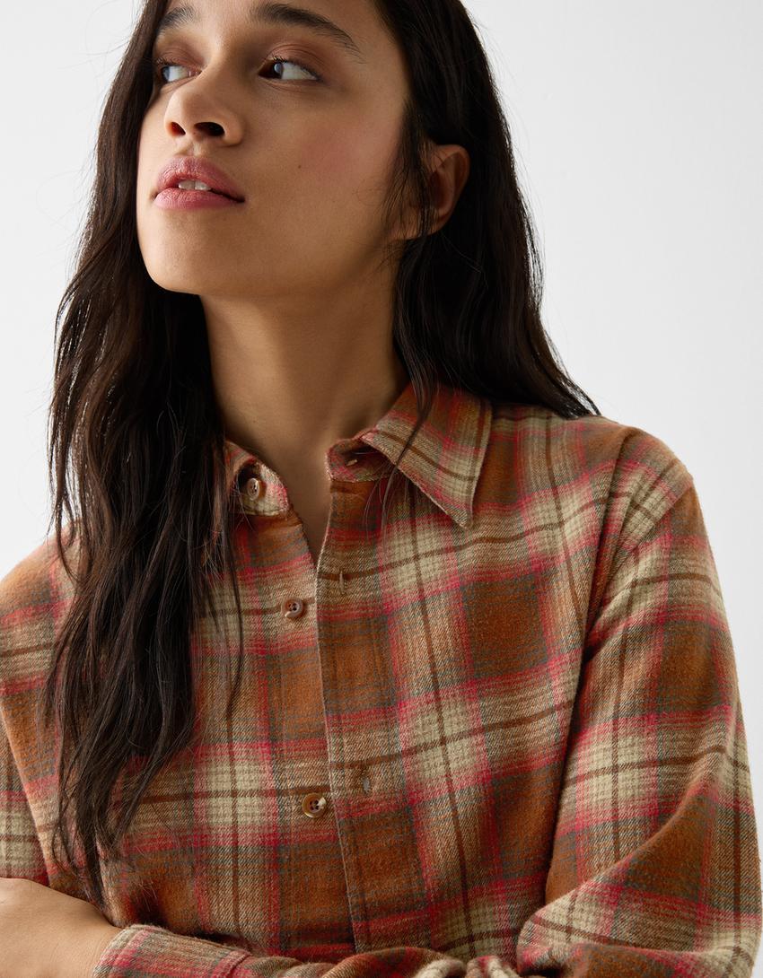 Camisa manga comprida cropped quadrados-Marrom-6