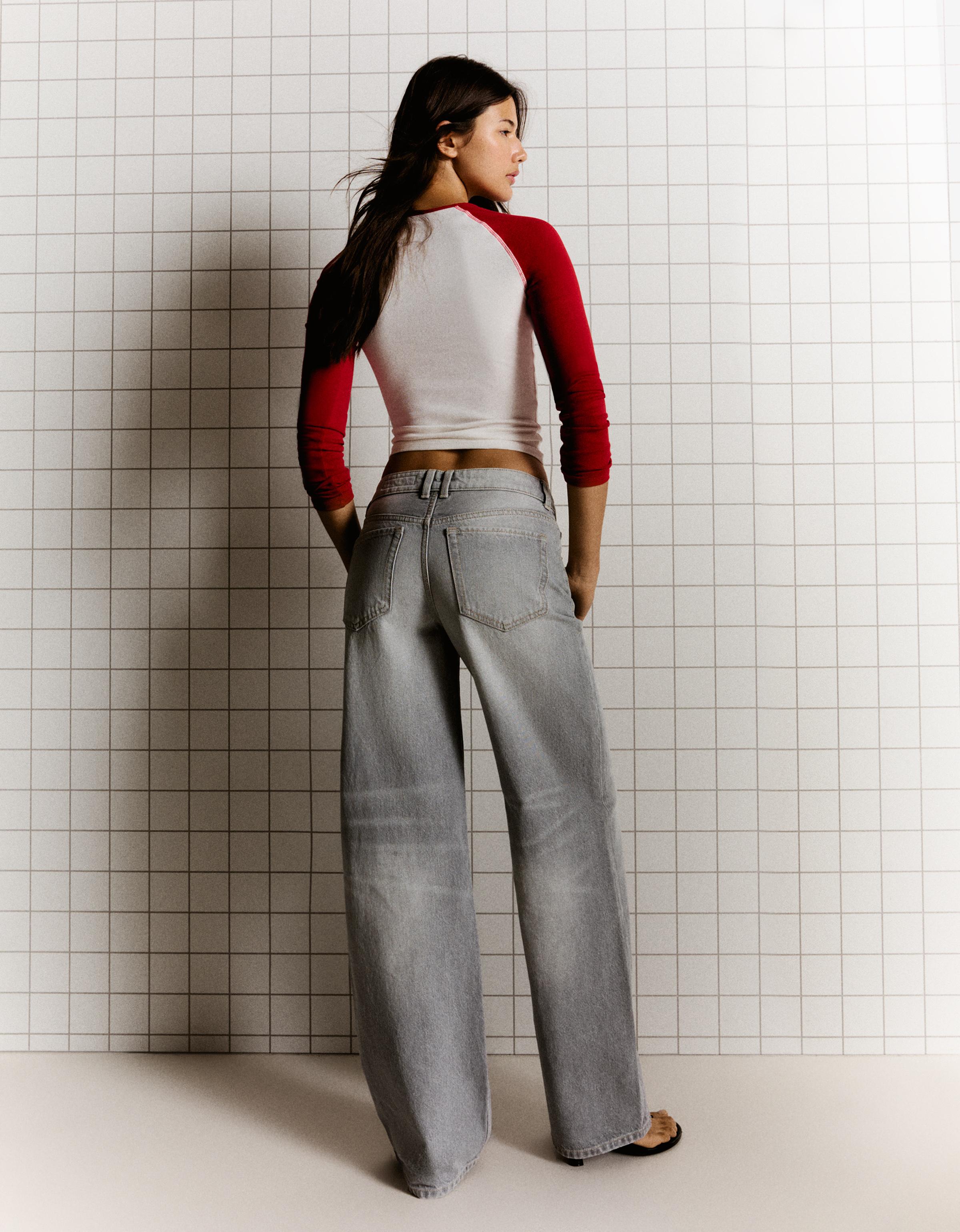 High-waist wide straight-leg jeans — Grey