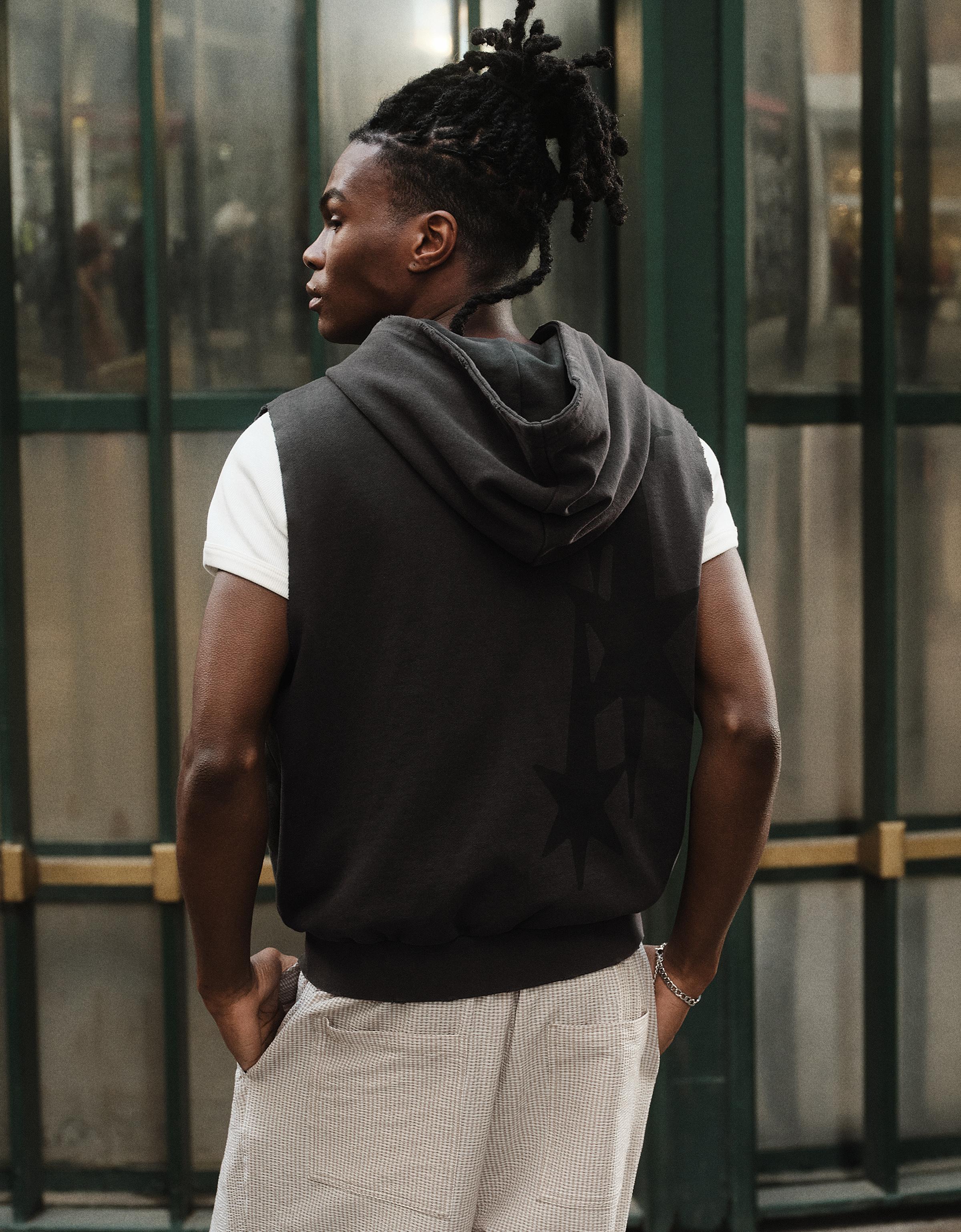 Hooded zip-up waistcoat with washed effect — Grey