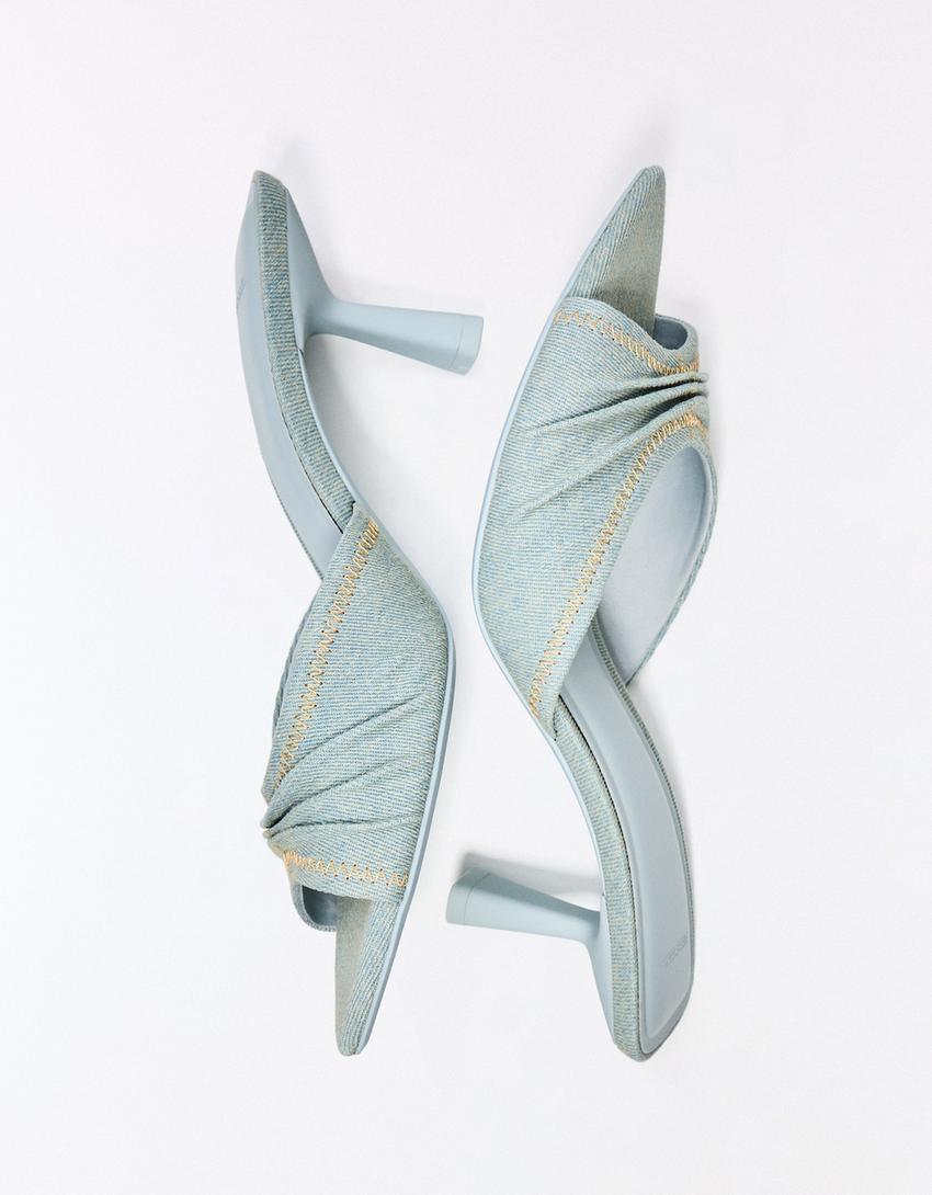 Ruched mule heels-Washed out blue