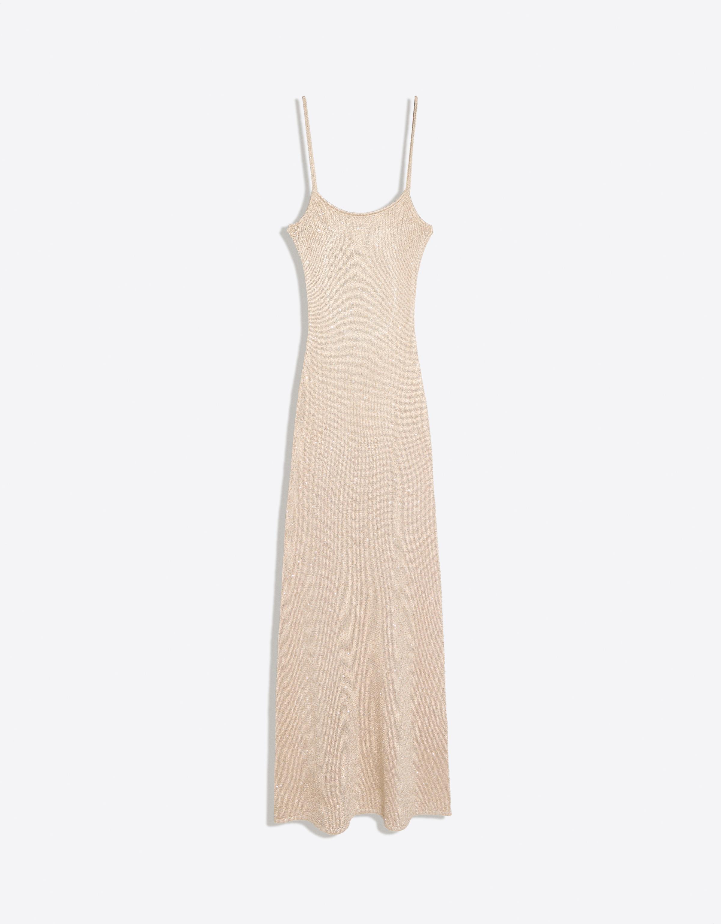 Sequin midi dress with straps — Gold