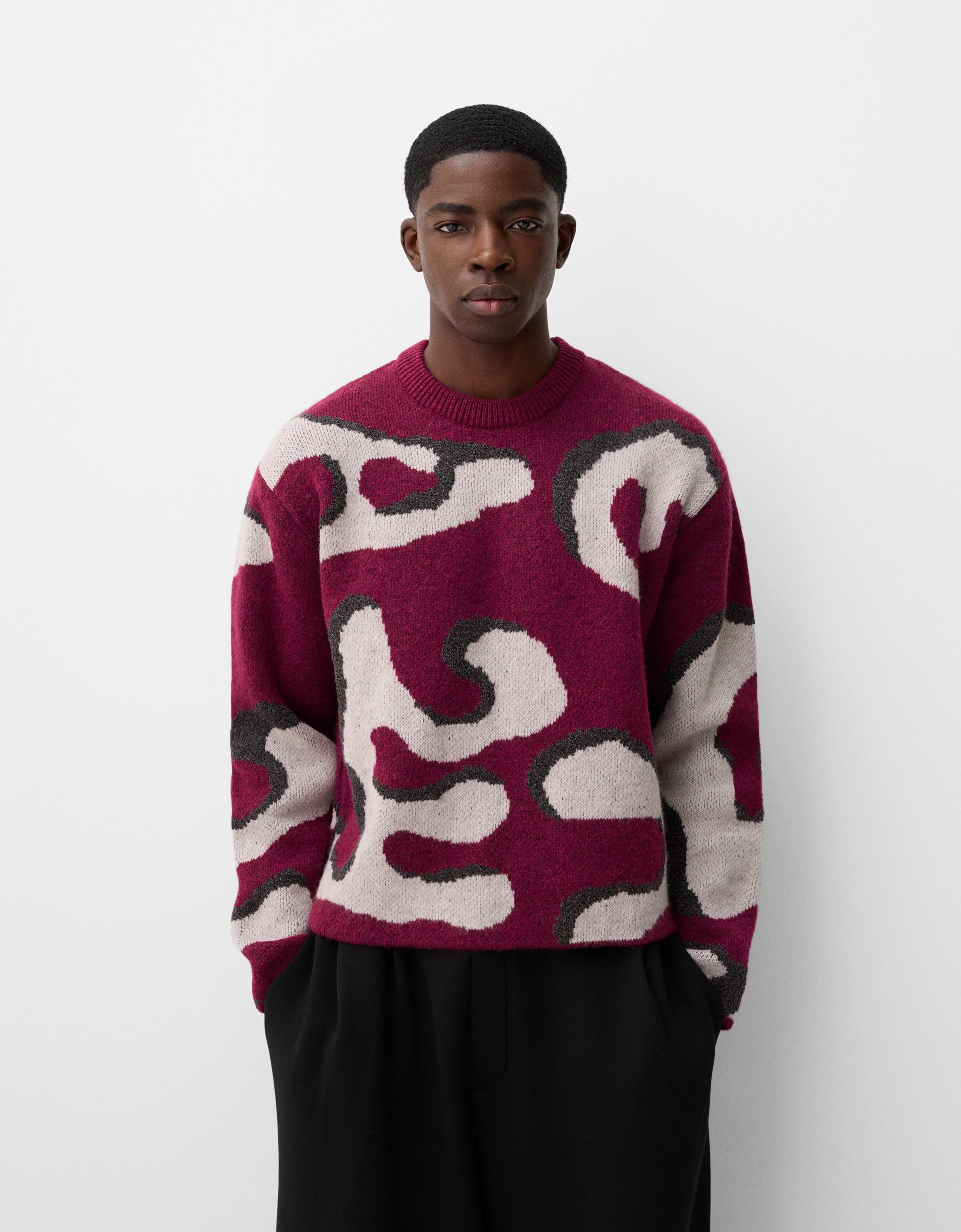 Bershka Pullover Aus Jacquard Im Boxy-Fit Mit Print Herren M Bordeaux