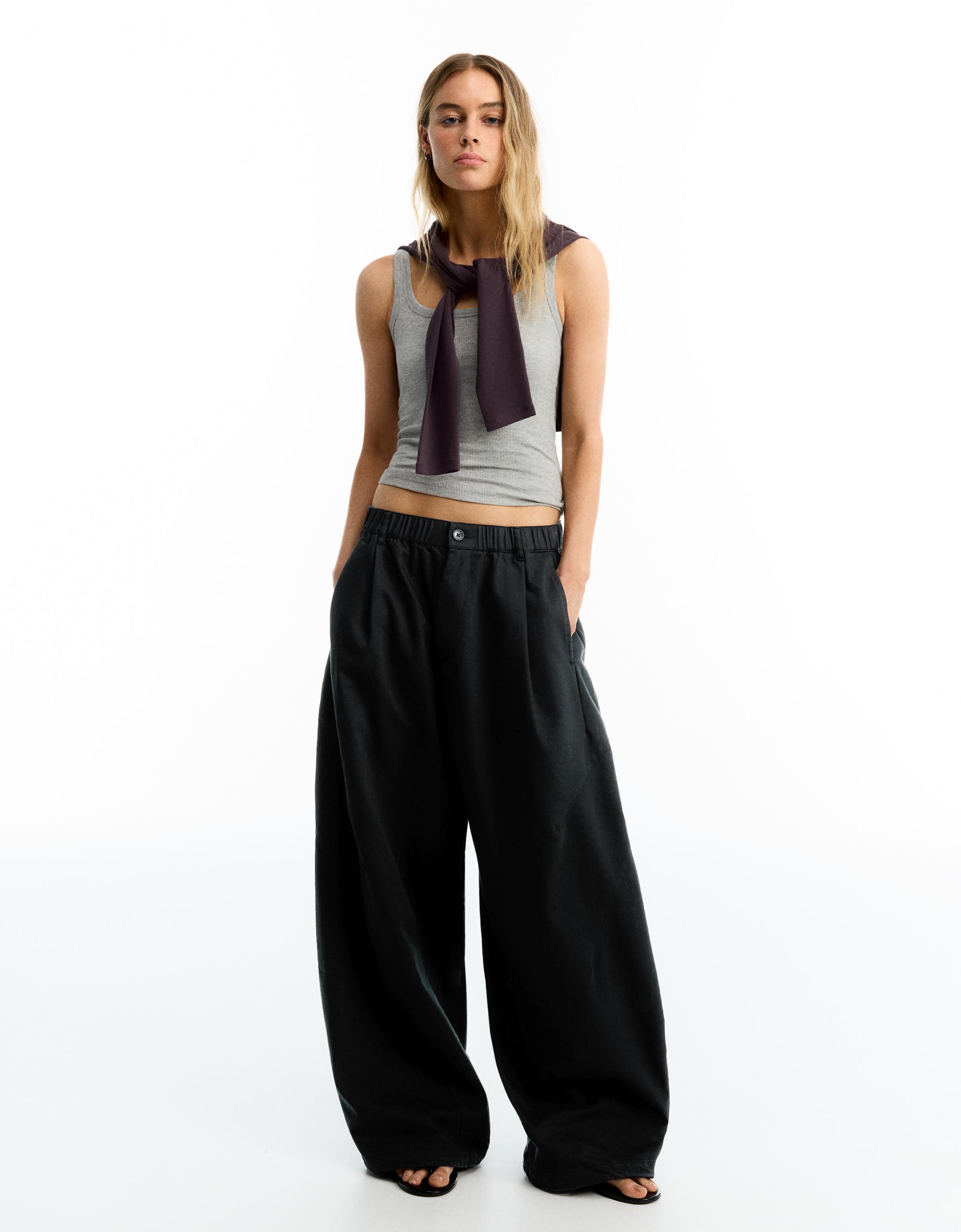 Bershka Pensli barrel fit pantolon görsel 7