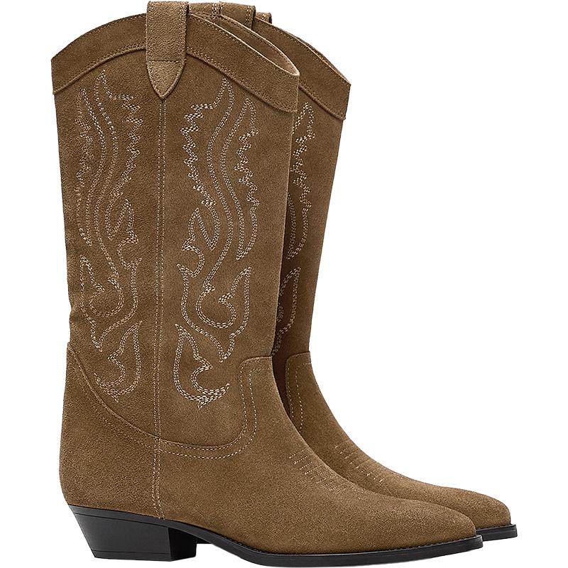 Flat leather cowboy boots — Tan