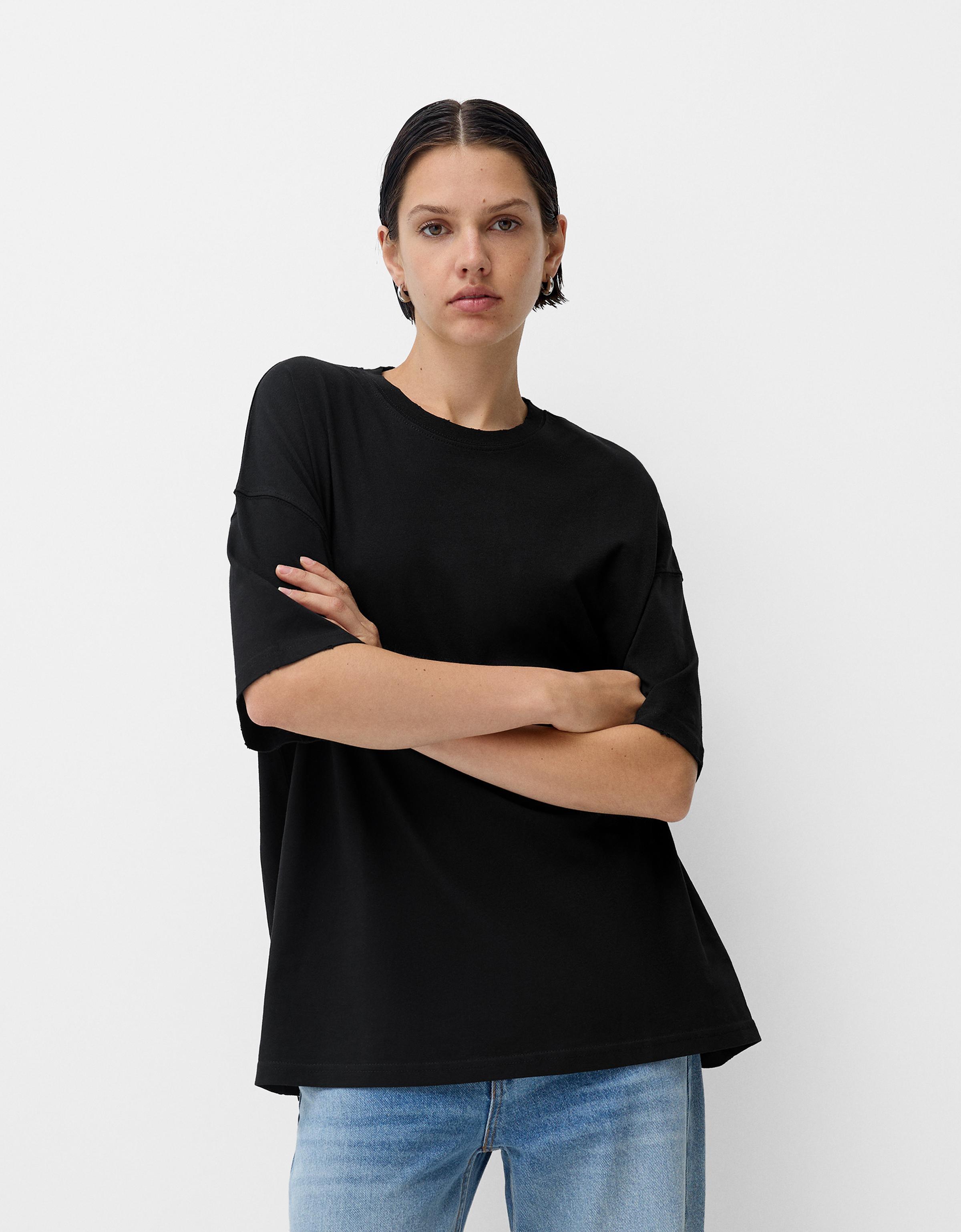 Bershka Kurzärmeliges Oversize-Shirt Damen Xs Schwarz