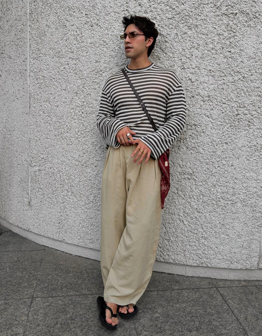 Pitkähihainen raidallinen T-paita-Ecru