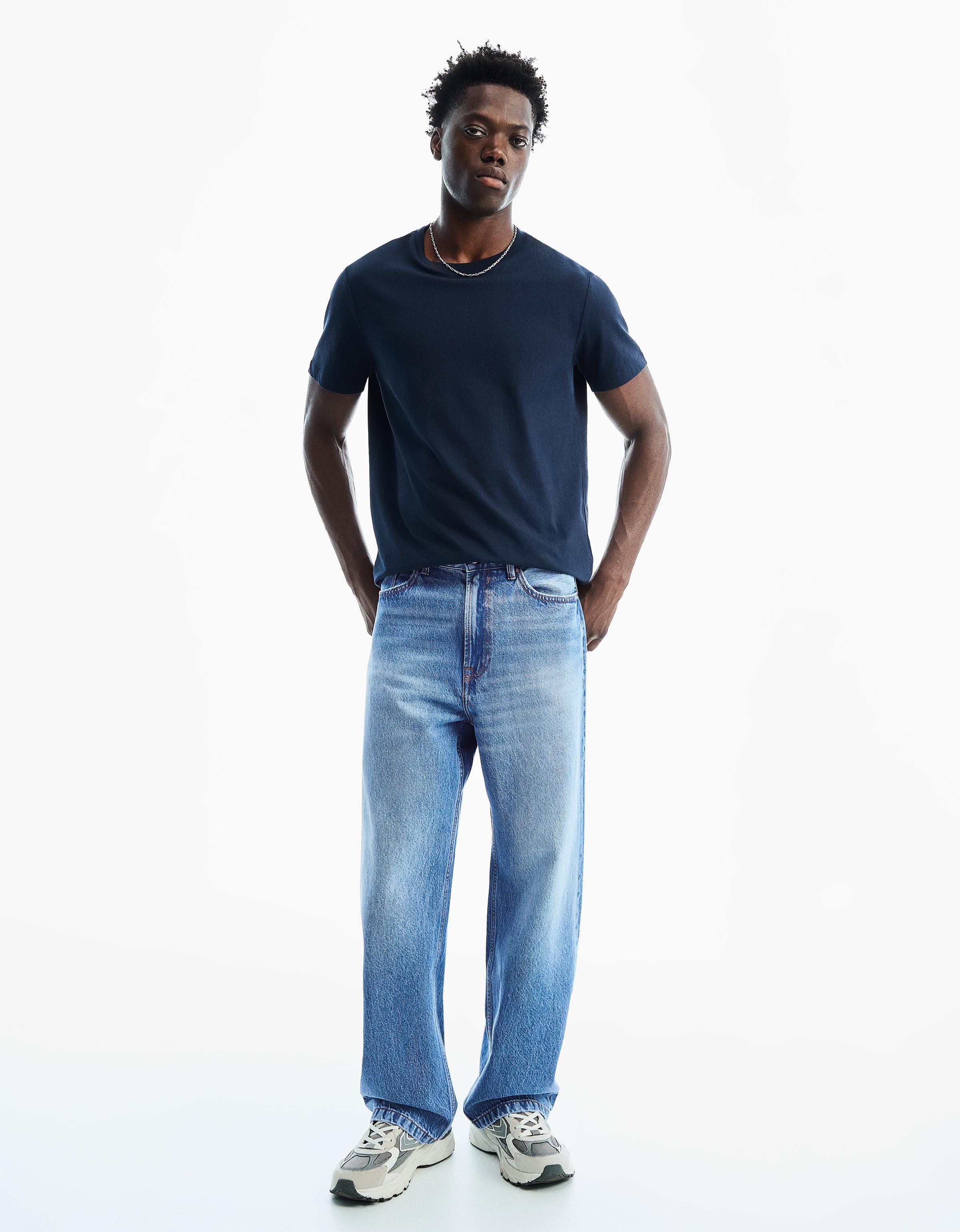 Bershka Jeans Baggy Hombre 32 Azul Lavado