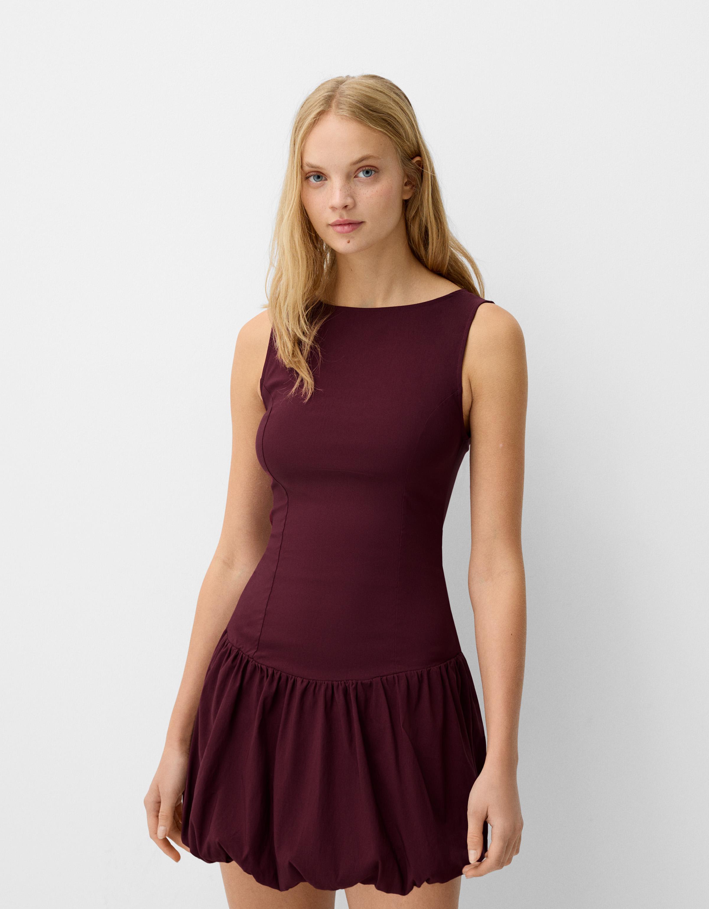 Bershka Minikleid Mit Ballonärmeln Damen M Granatrot