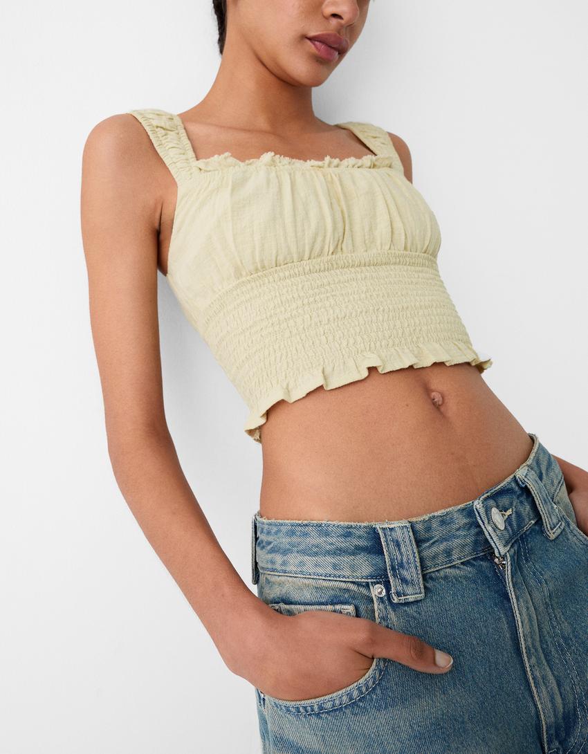 Rustic fabric gathered top-Green-5