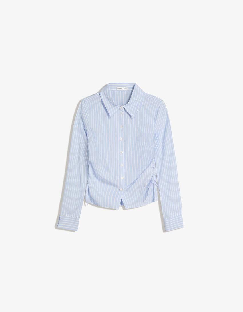 Chemise ajustée froncée sur le côté-Bleu-3