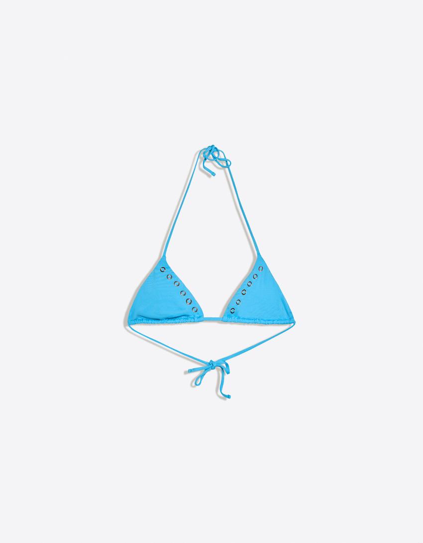 Top bikini triangolo occhielli-Azzurro